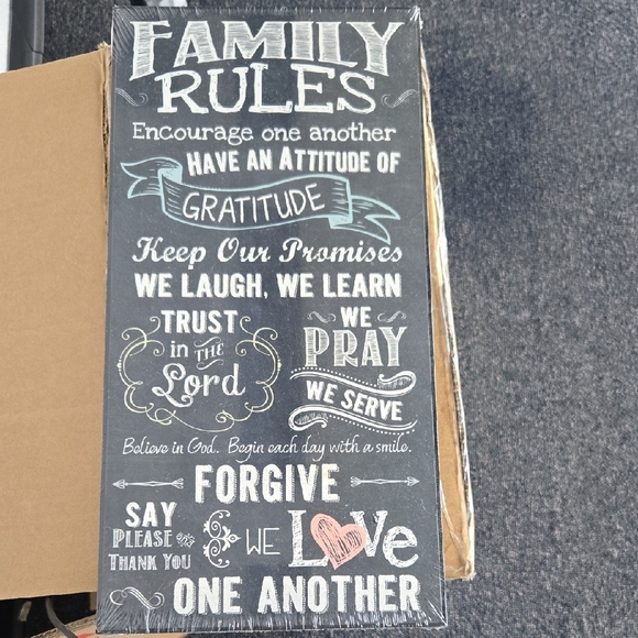 P. Graham Dunn Other - Family Rules Decorative Sign in Black and White
